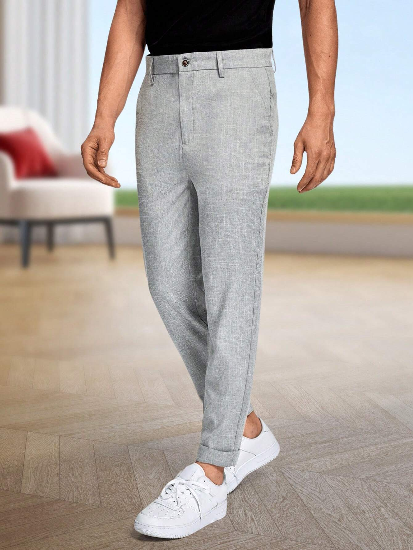 Light Grey Slim-Fit Dress Pants