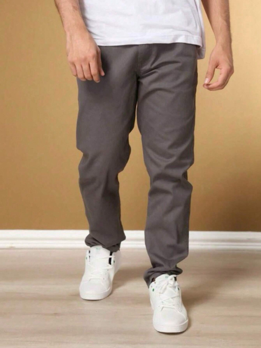 Grey Classic Straight-Fit Casual Pants