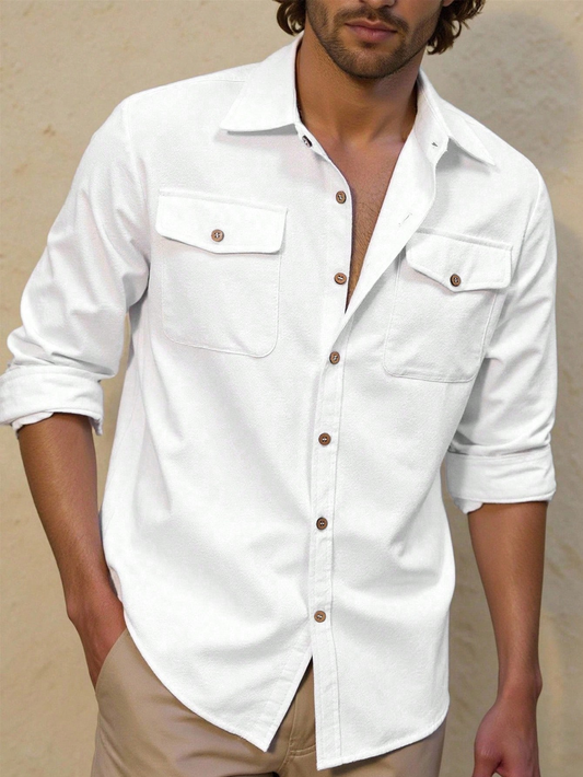 White Utility Pocket Button-Up Shirt
